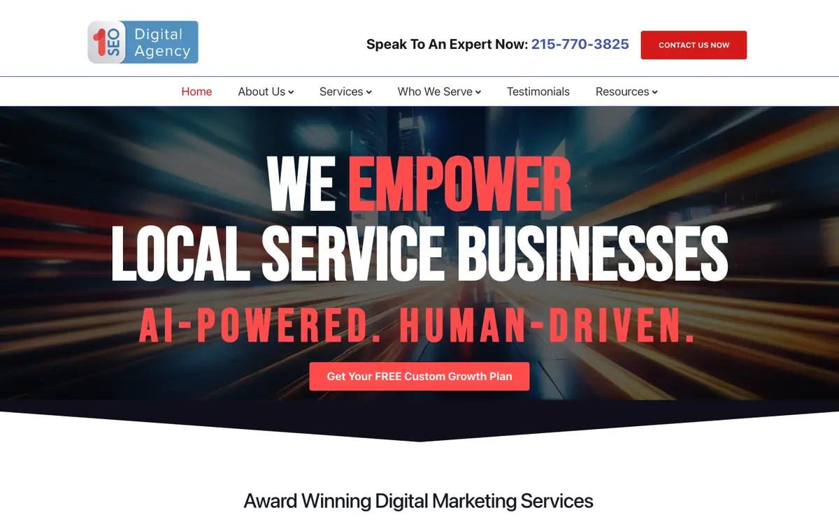Screenshot of 1SEO Digital Agency's homepage in 2026