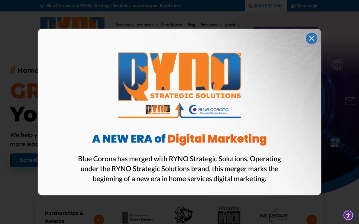 Screenshot of Blue Corona's homepage in 2026