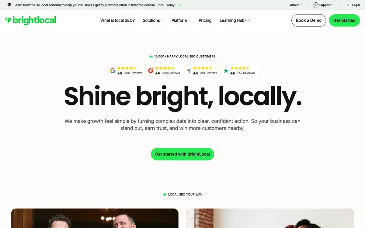 Screenshot of BrightLocal's homepage in 2026