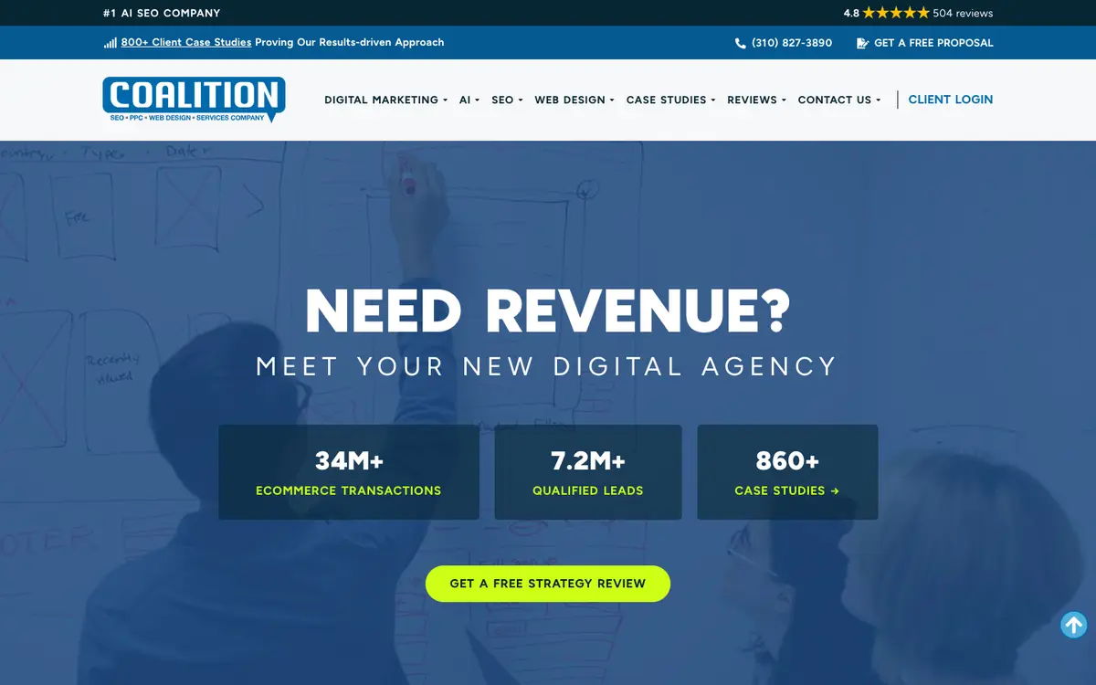 Screenshot of Coalition Technologies's homepage in 2026