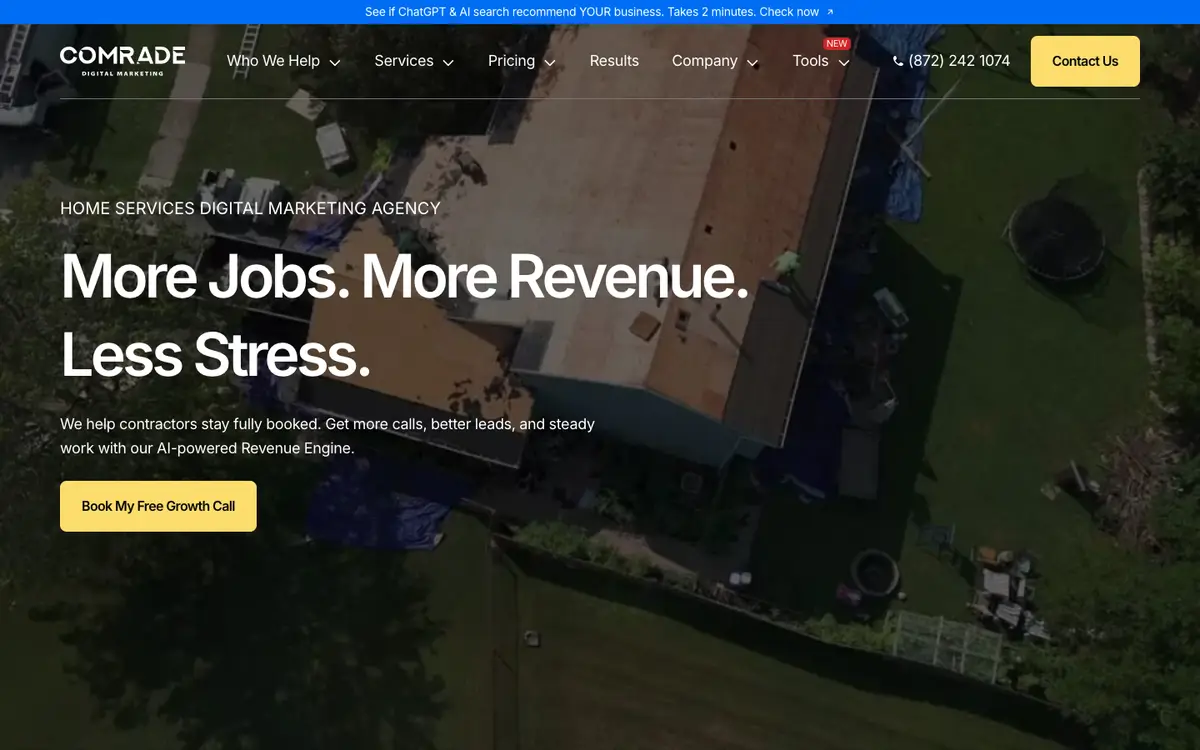 Screenshot of Comrade Digital Marketing's homepage in 2026