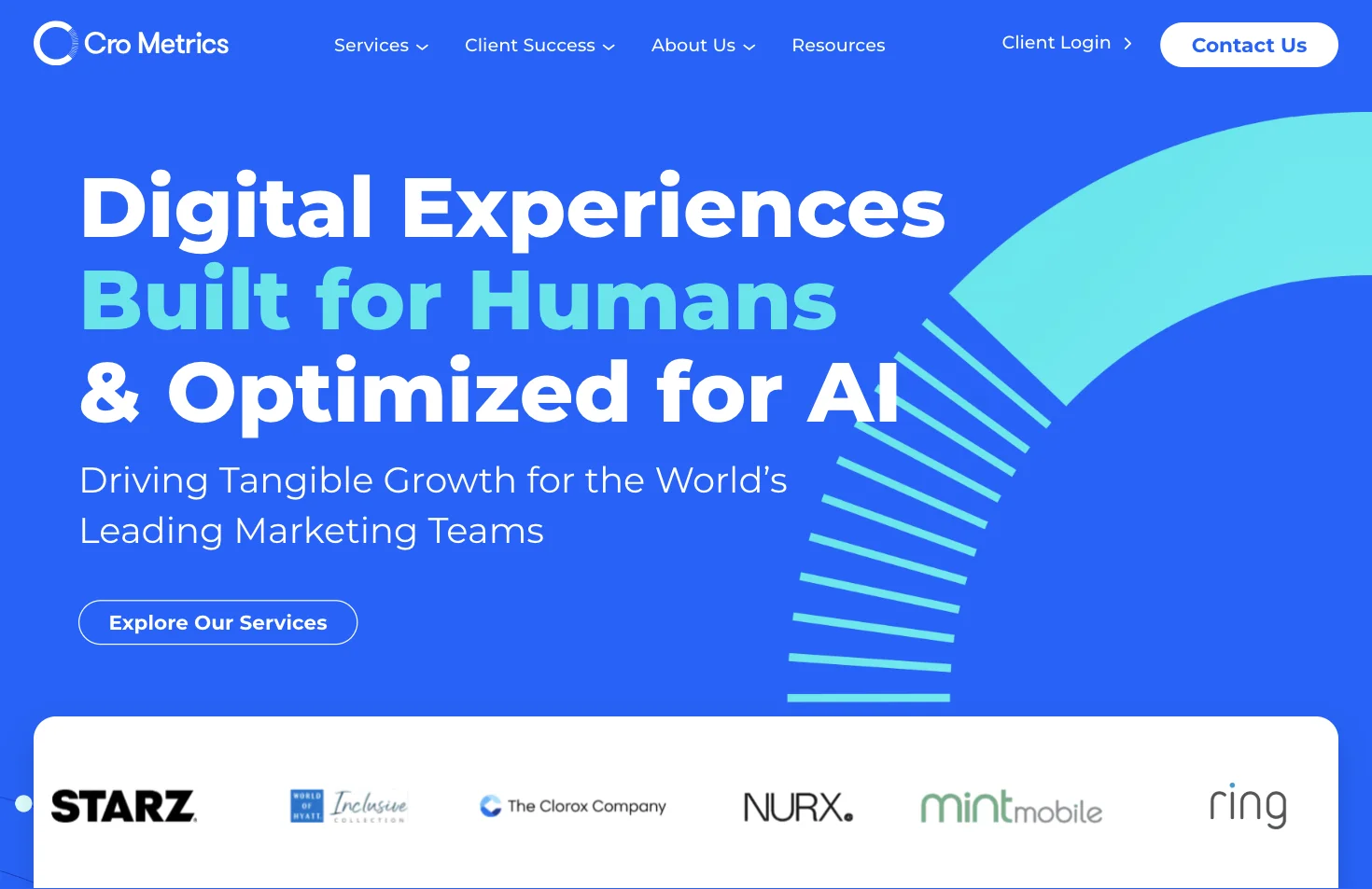 Screenshot of CRO Metrics' homepage in 2026