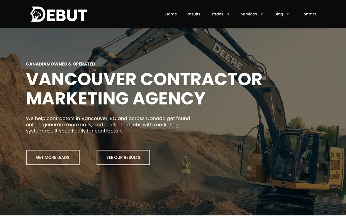 Screenshot of Debut Marketing's homepage in 2026