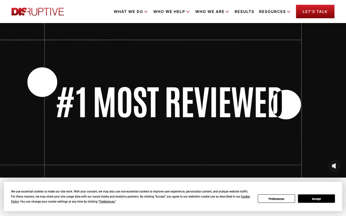 Screenshot of Disruptive Advertising's homepage in 2026