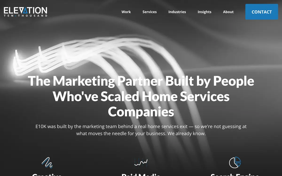 Screenshot of Elevation Ten Thousand's homepage in 2026