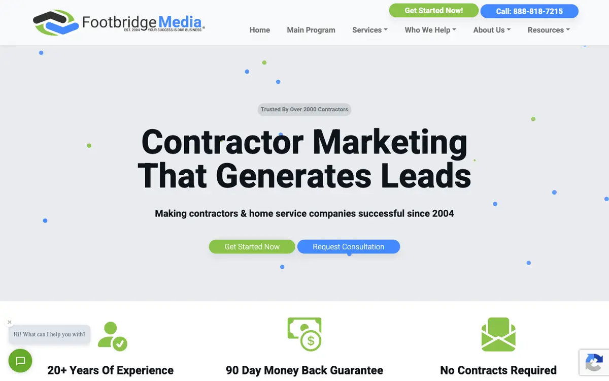 Screenshot of Footbridge Media's homepage in 2026