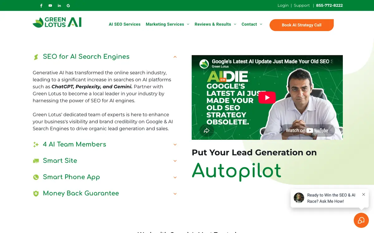 Screenshot of Green Lotus's homepage in 2026