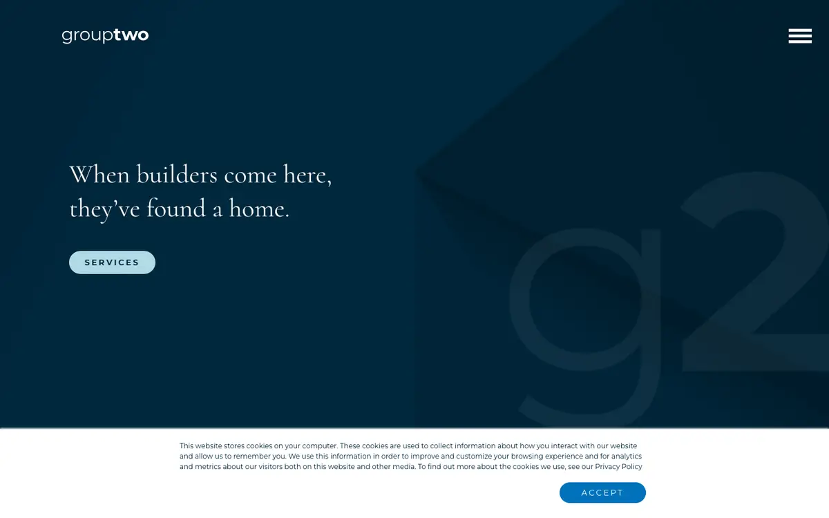 Screenshot of Group Two Advertising's homepage in 2026