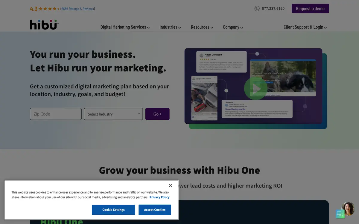 Screenshot of Hibu's homepage in 2026