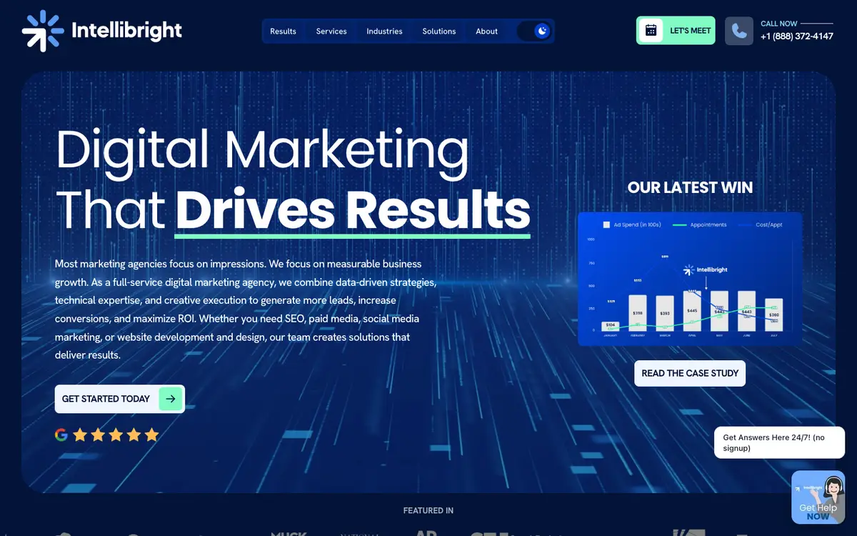 Screenshot of Intellibright's homepage in 2026