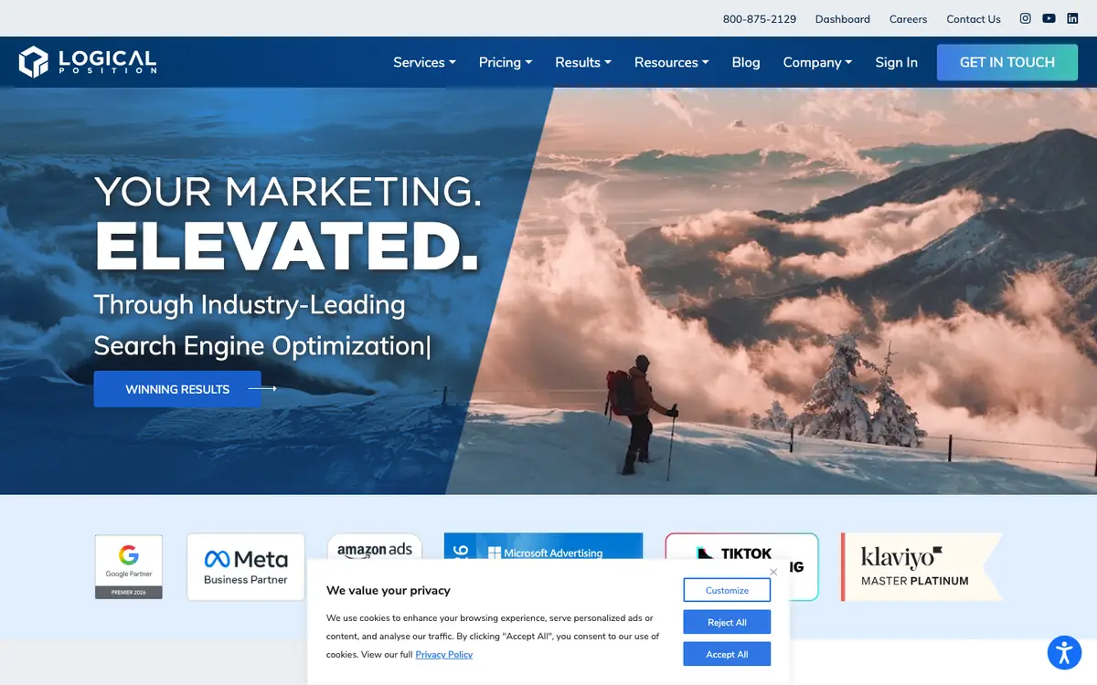 Screenshot of Logical Position's homepage in 2026
