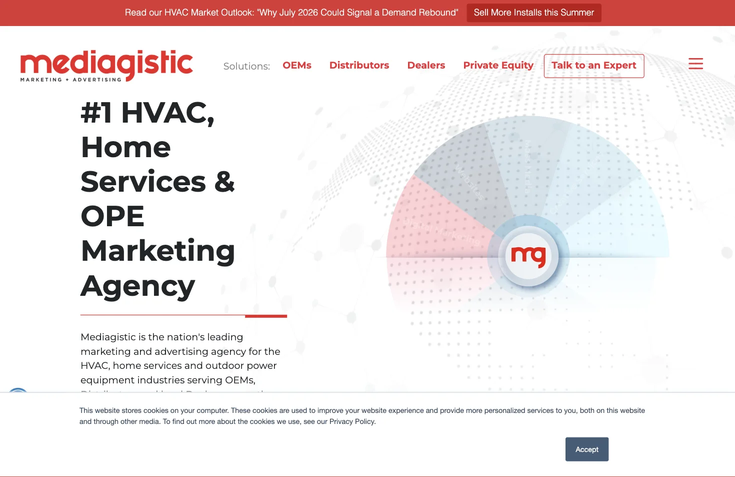 Screenshot of Mediagistic's homepage in 2026