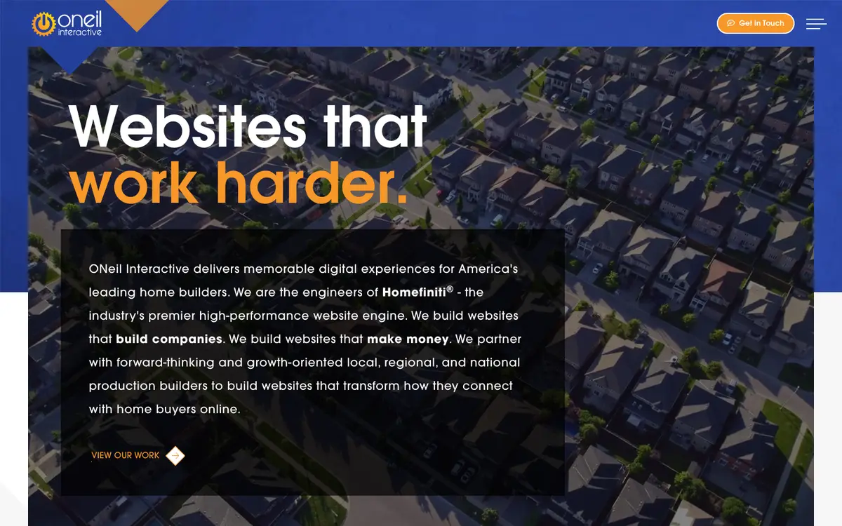 Screenshot of the ONeil Interactive homepage, one of the agencies ranked in this article