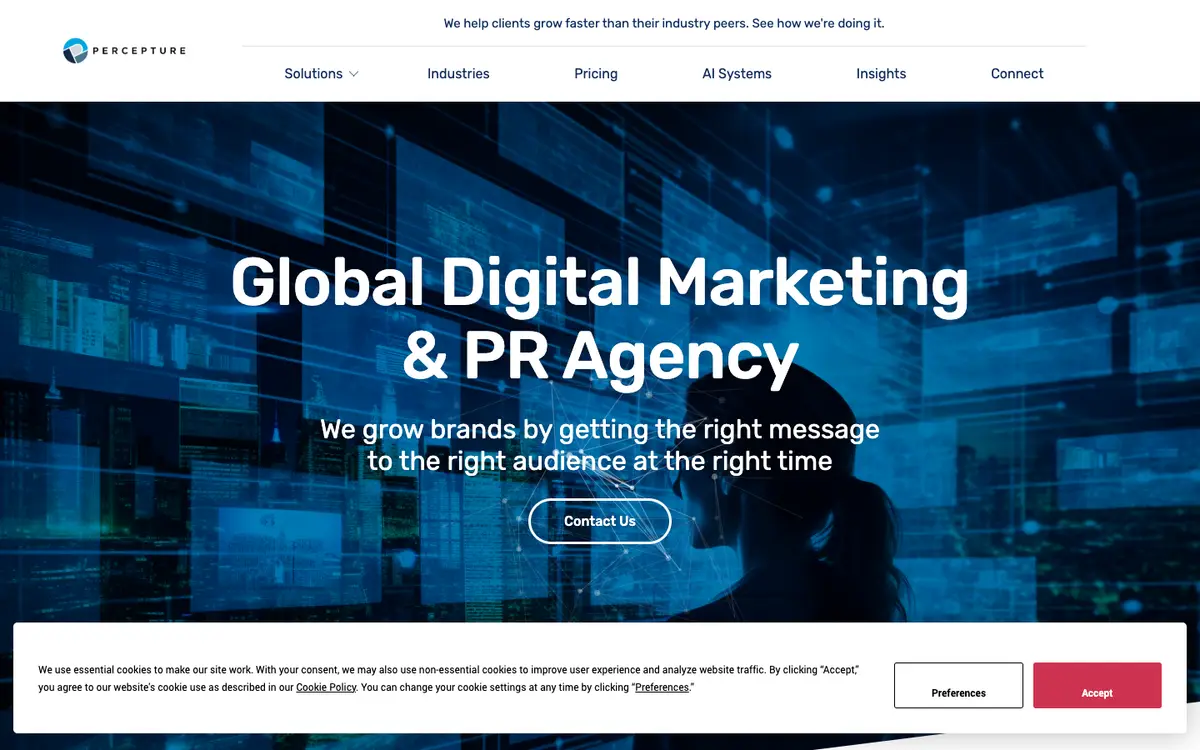 Screenshot of Percepture's homepage in 2026