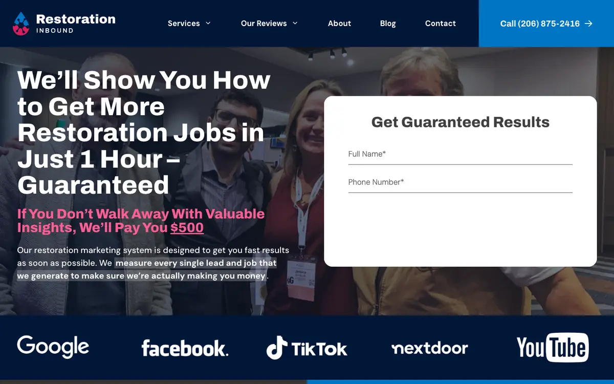 Screenshot of Restoration Inbound's homepage in 2026
