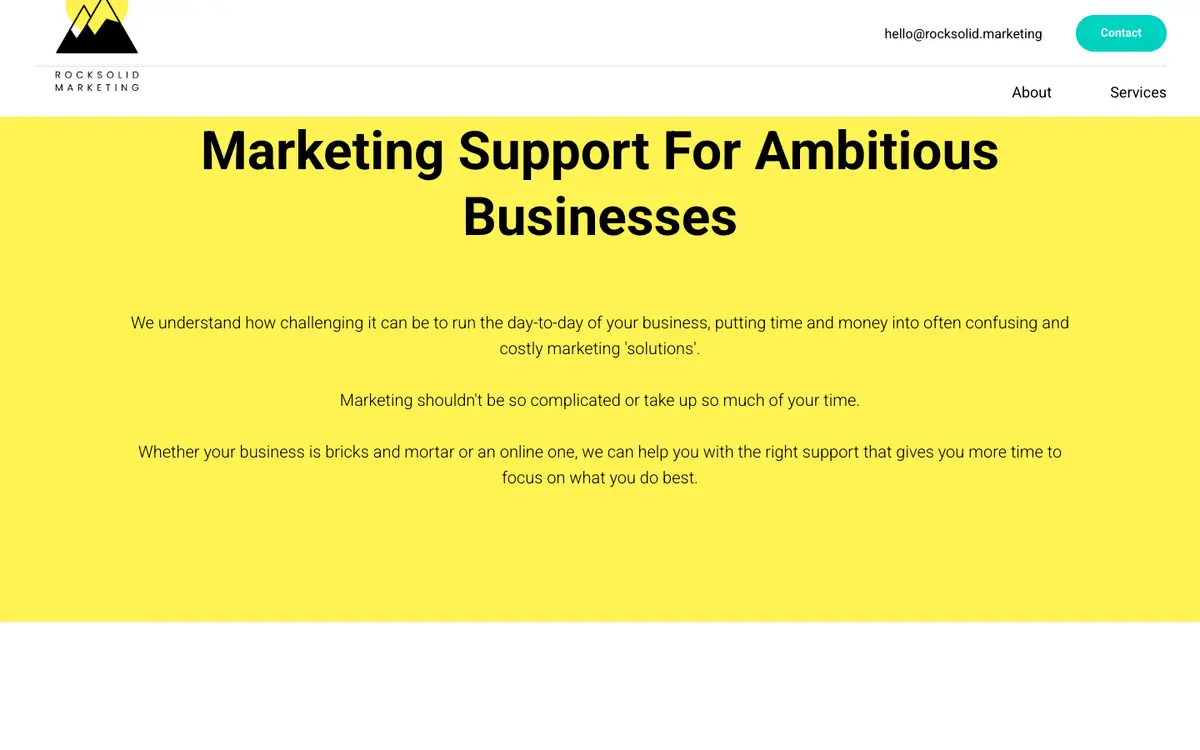 Screenshot of Rock Solid Marketing's homepage in 2026