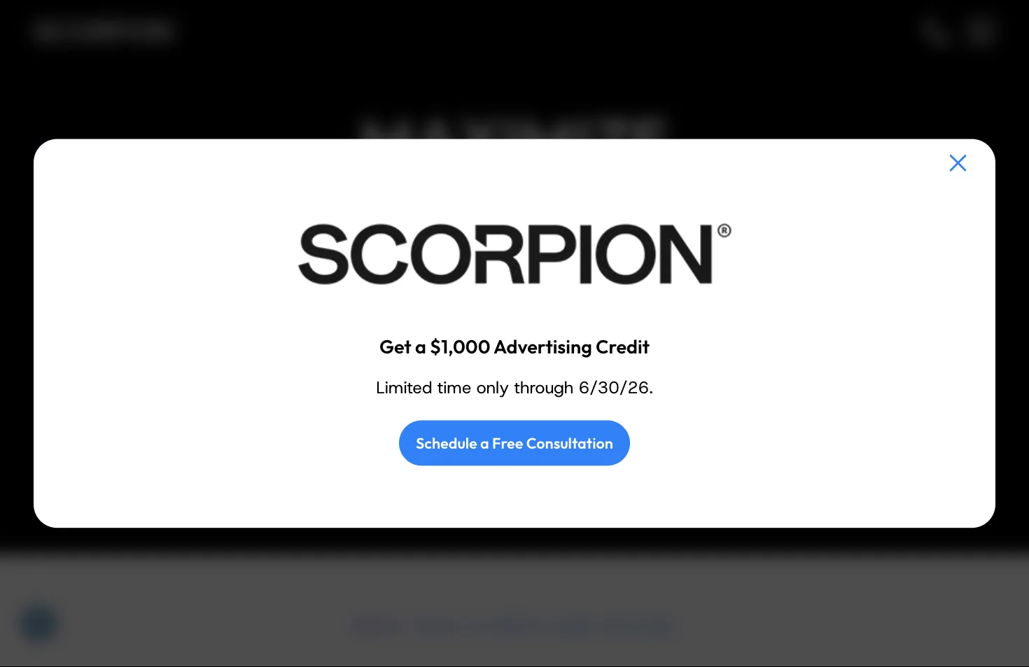 Screenshot of Scorpion's homepage in 2026