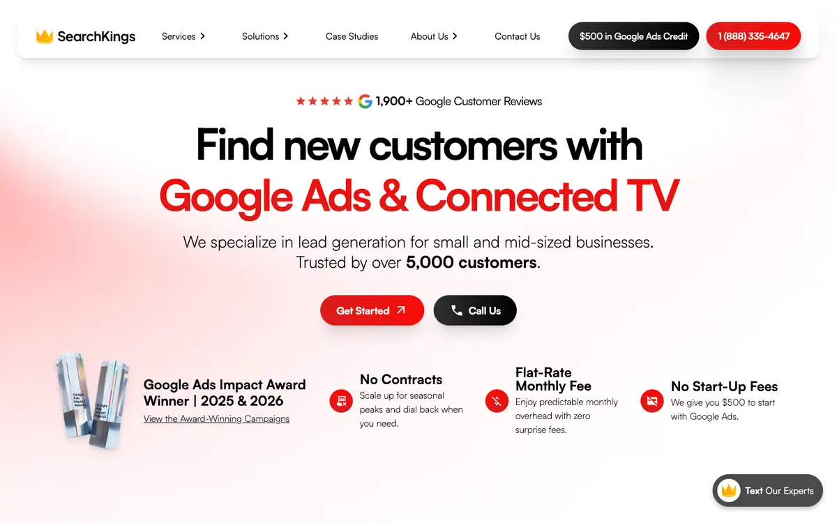 Screenshot of the SearchKings homepage, one of the agencies ranked in this article
