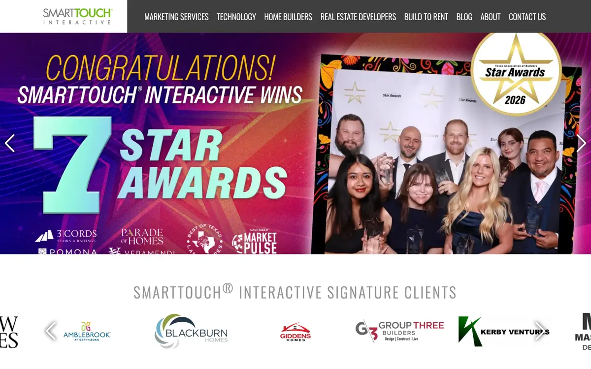 Screenshot of SmartTouch Interactive's homepage in 2026