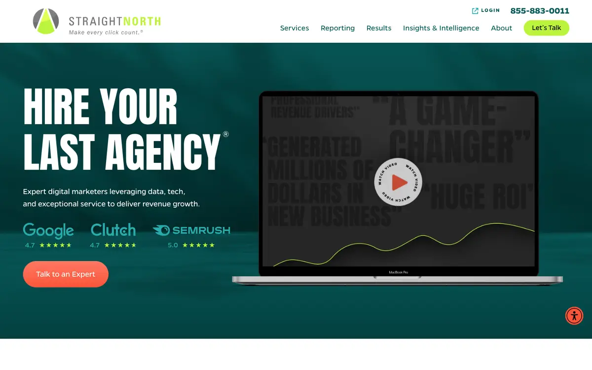 Screenshot of the Straight North homepage, one of the agencies ranked in this article
