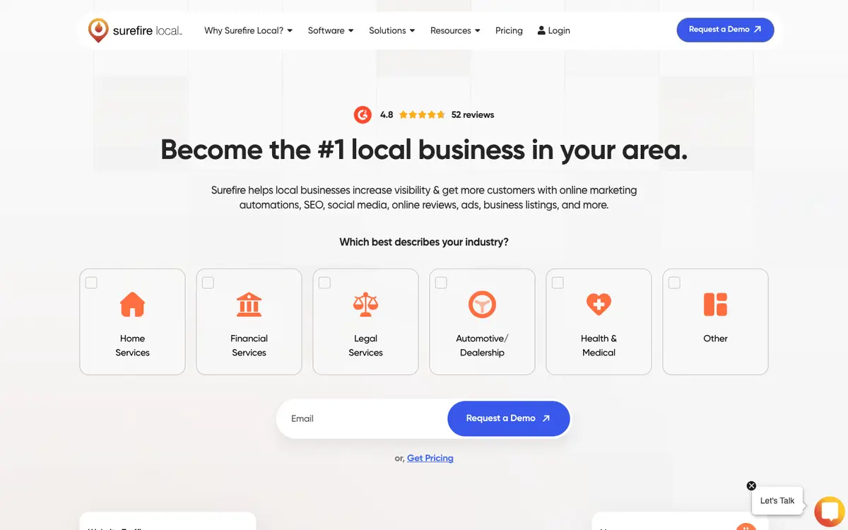 Screenshot of Surefire Local's homepage in 2026