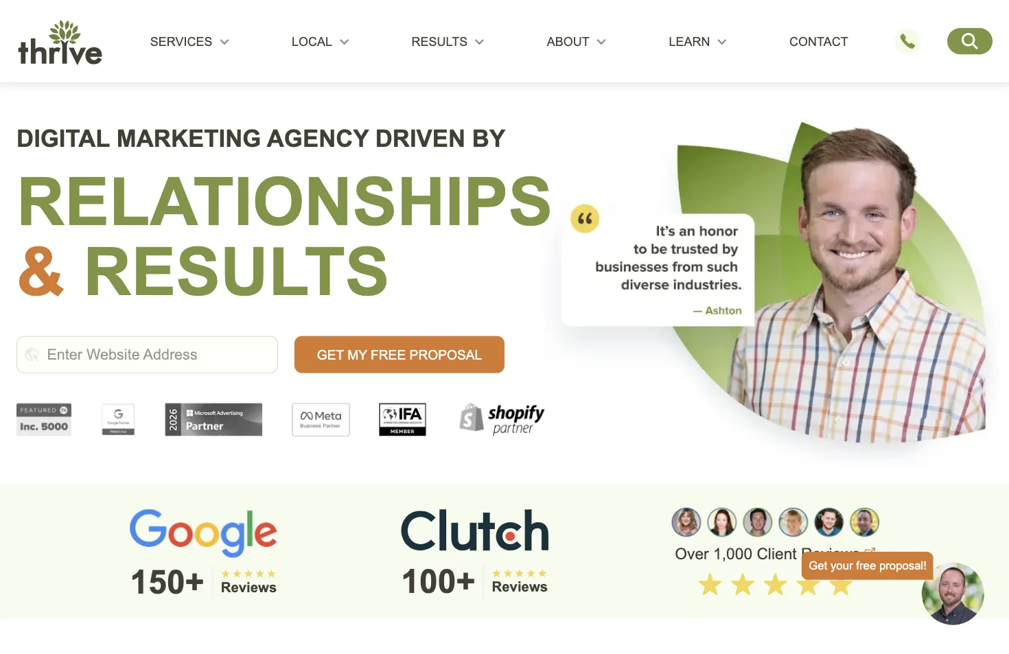 Screenshot of Thrive Internet Marketing Agency's homepage in 2026