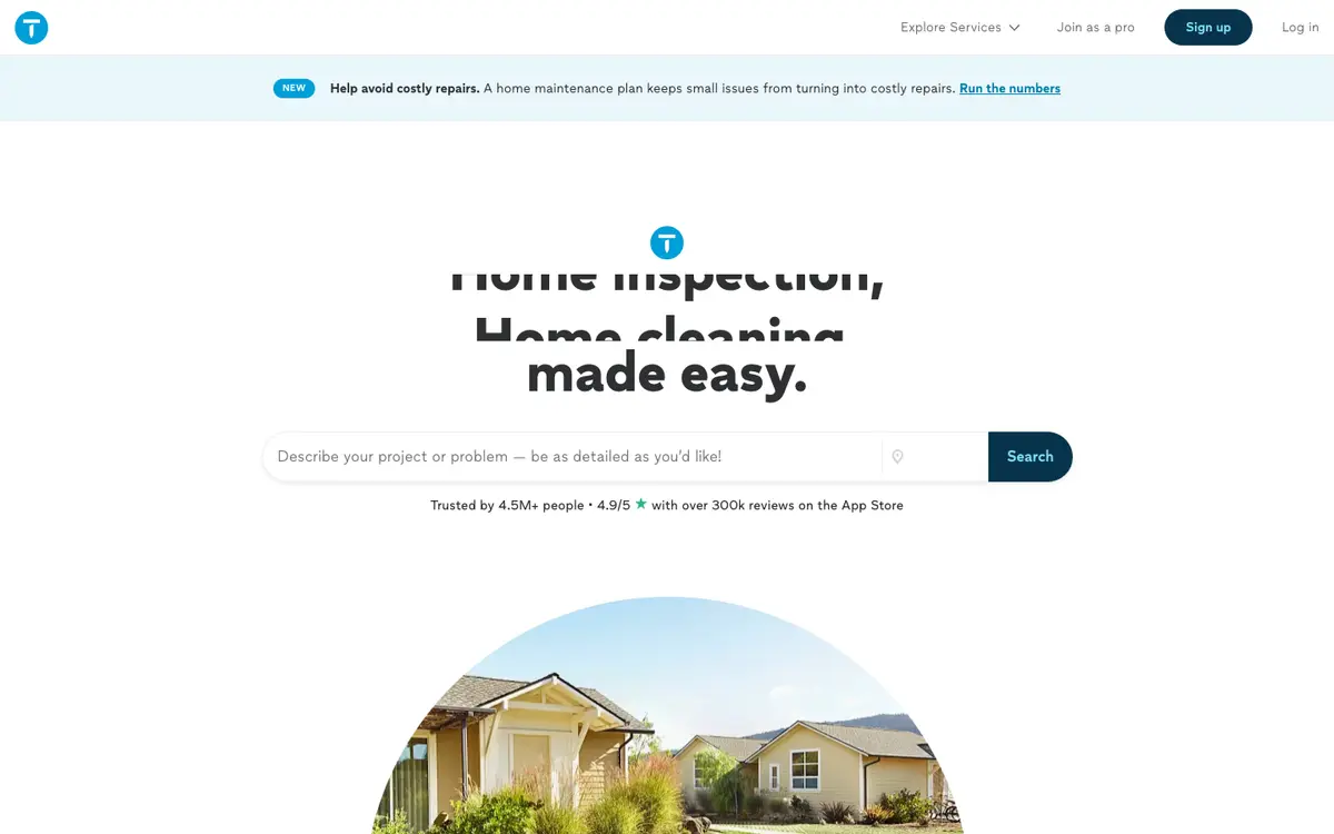 Screenshot of Thumbtack's homepage in 2026
