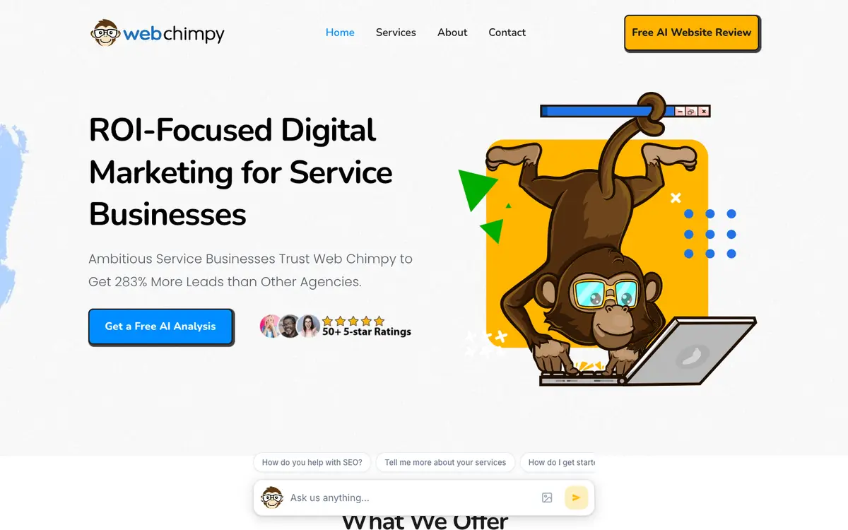 Screenshot of Web Chimpy's homepage in 2026