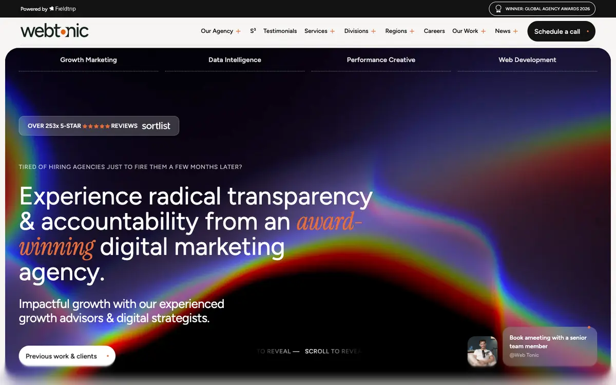 Screenshot of Web Tonic's homepage in 2026