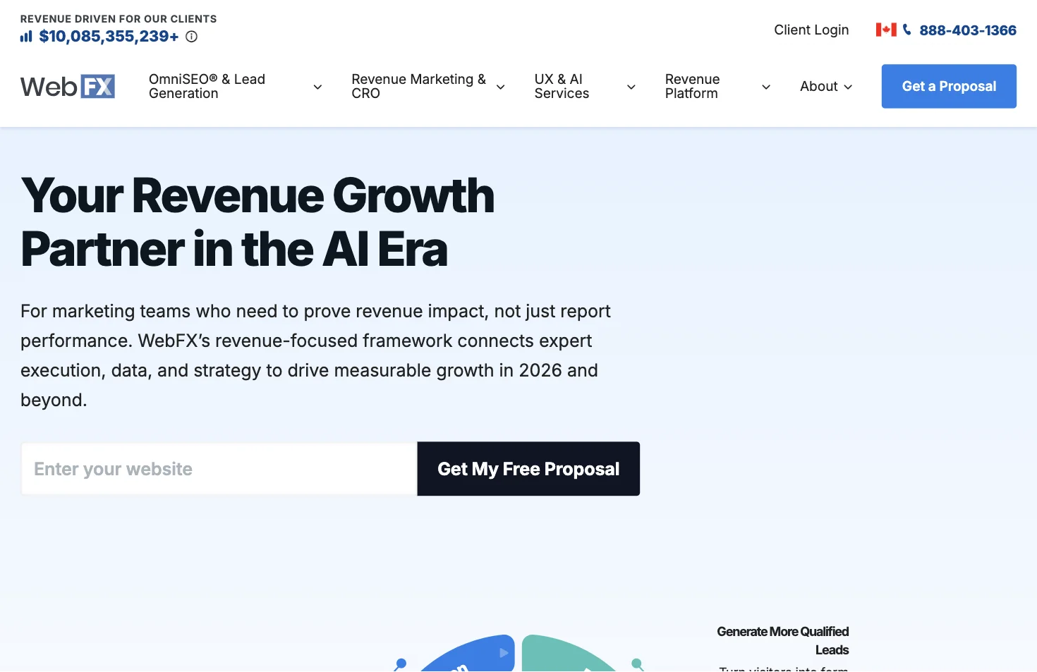 Screenshot of WebFX's homepage in 2026