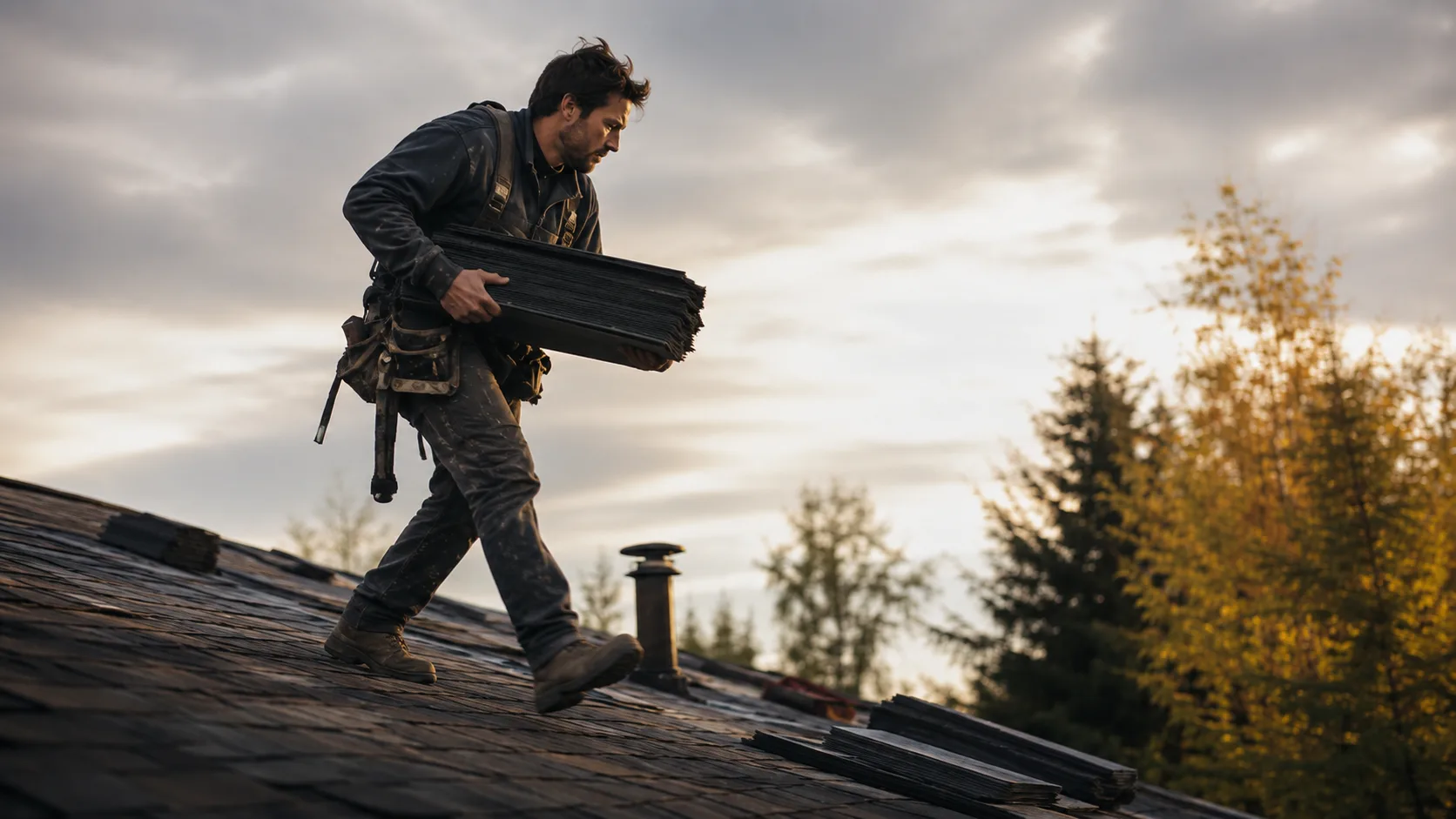 Roofer moving quickly across a roofline, evoking website load speed.