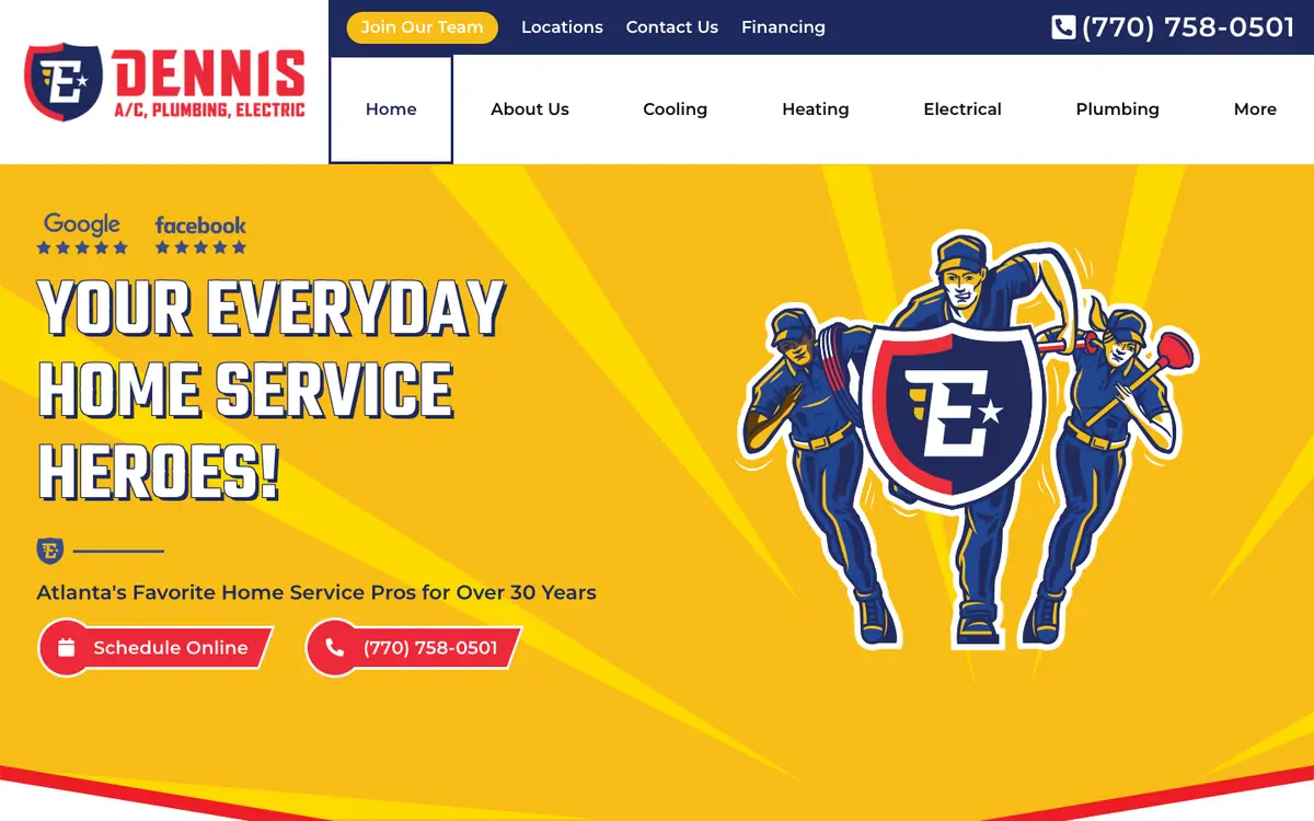 Screenshot of E Dennis Air, Plumbing & Electrical's homepage in 2026