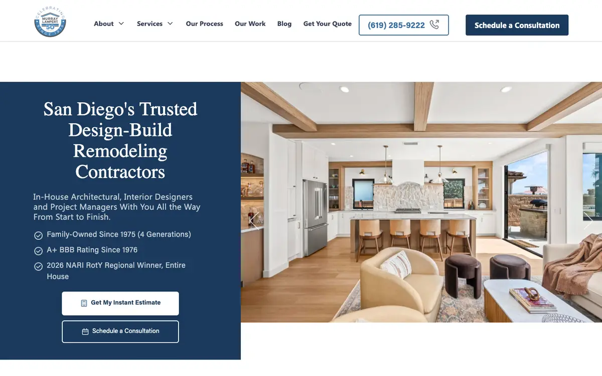 Screenshot of Murray Lampert Design Build Remodel's homepage in 2026
