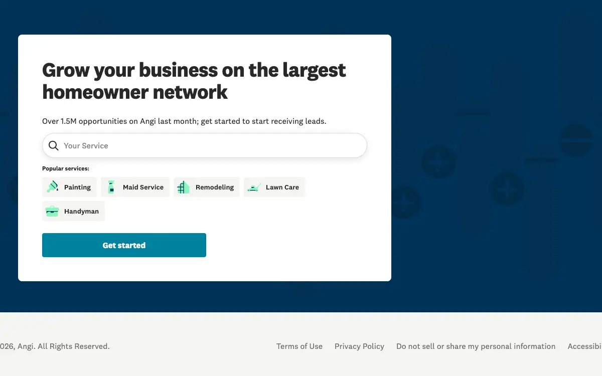 Angi for Pros pricing page as published on the vendor's own site