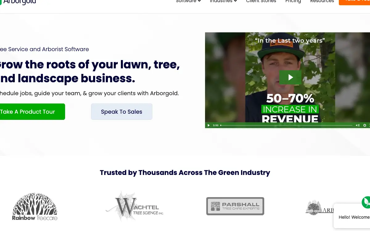 Arborgold pricing page as published on the vendor's own site