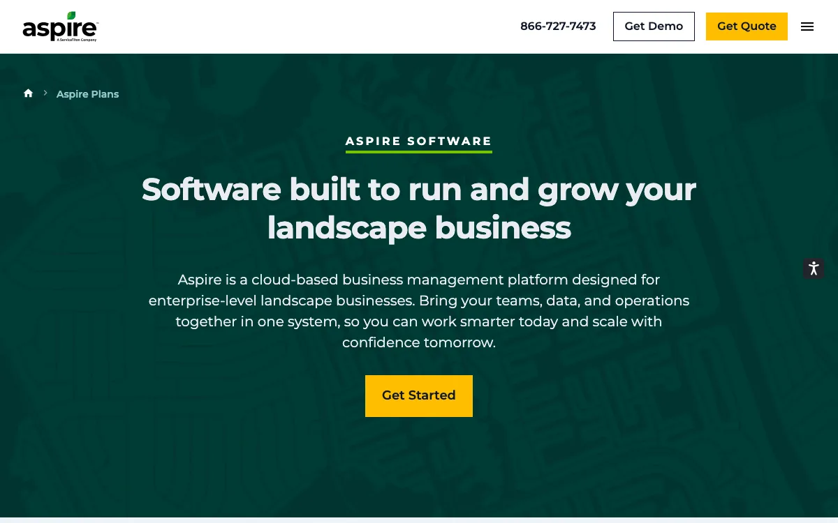 Aspire's plans page, which names no dollar figure and routes every visitor to Get Demo or Get Quote