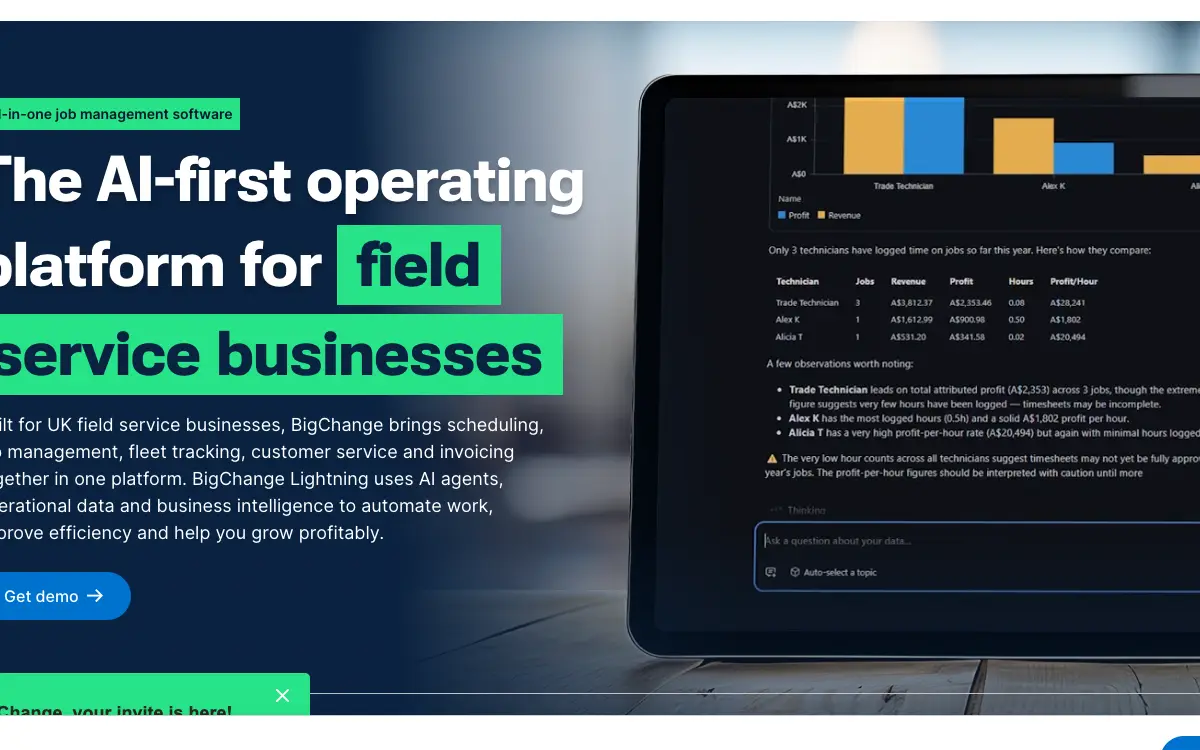 BigChange pricing page as published on the vendor's own site