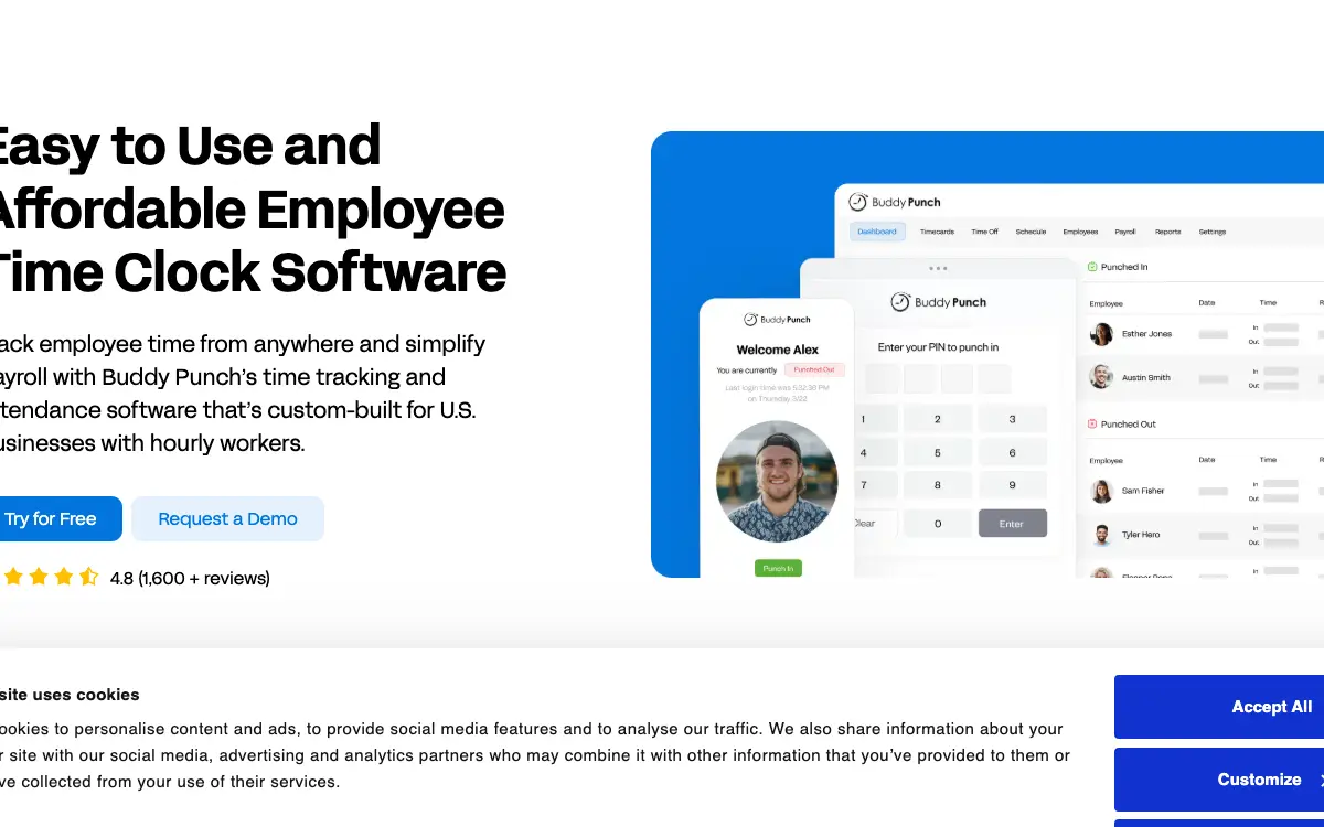 Buddy Punch pricing page as published on the vendor's own site