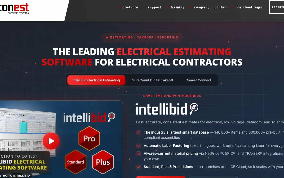 ConEst IntelliBid pricing page as published on the vendor's own site
