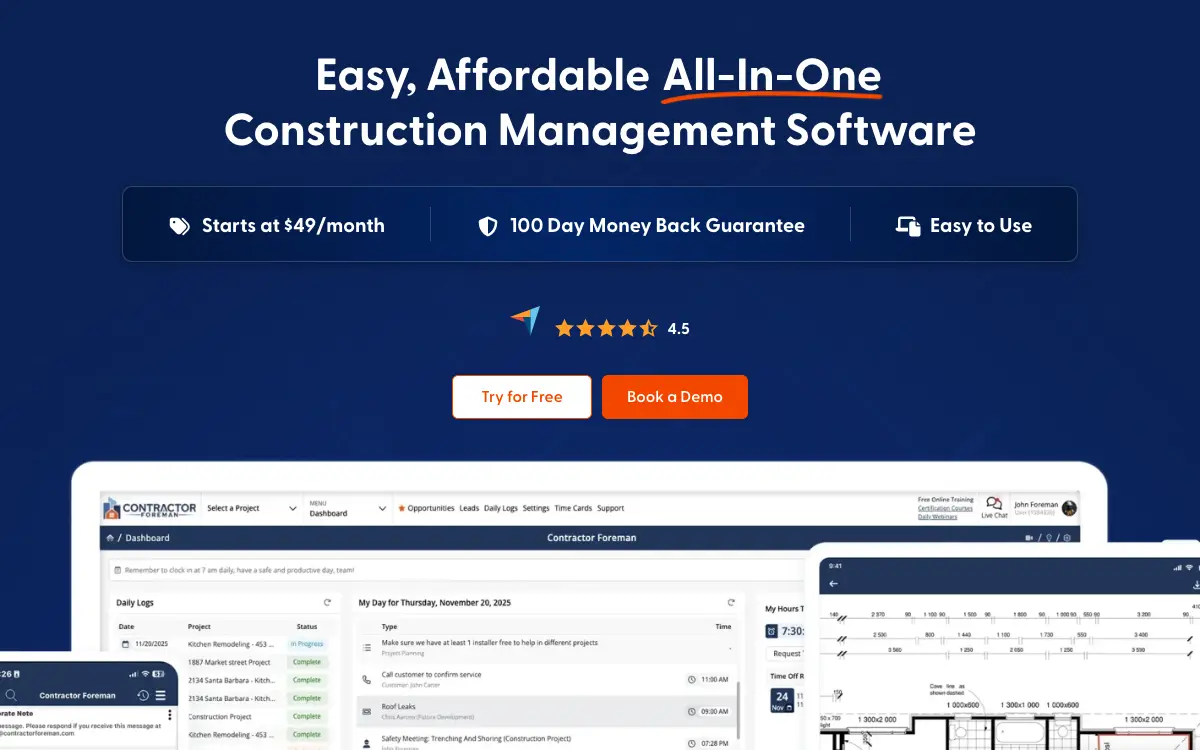 Contractor Foreman pricing page as published on the vendor's own site