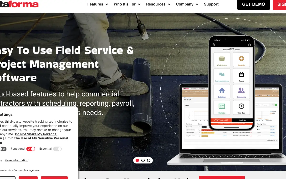 Dataforma pricing page as published on the vendor's own site