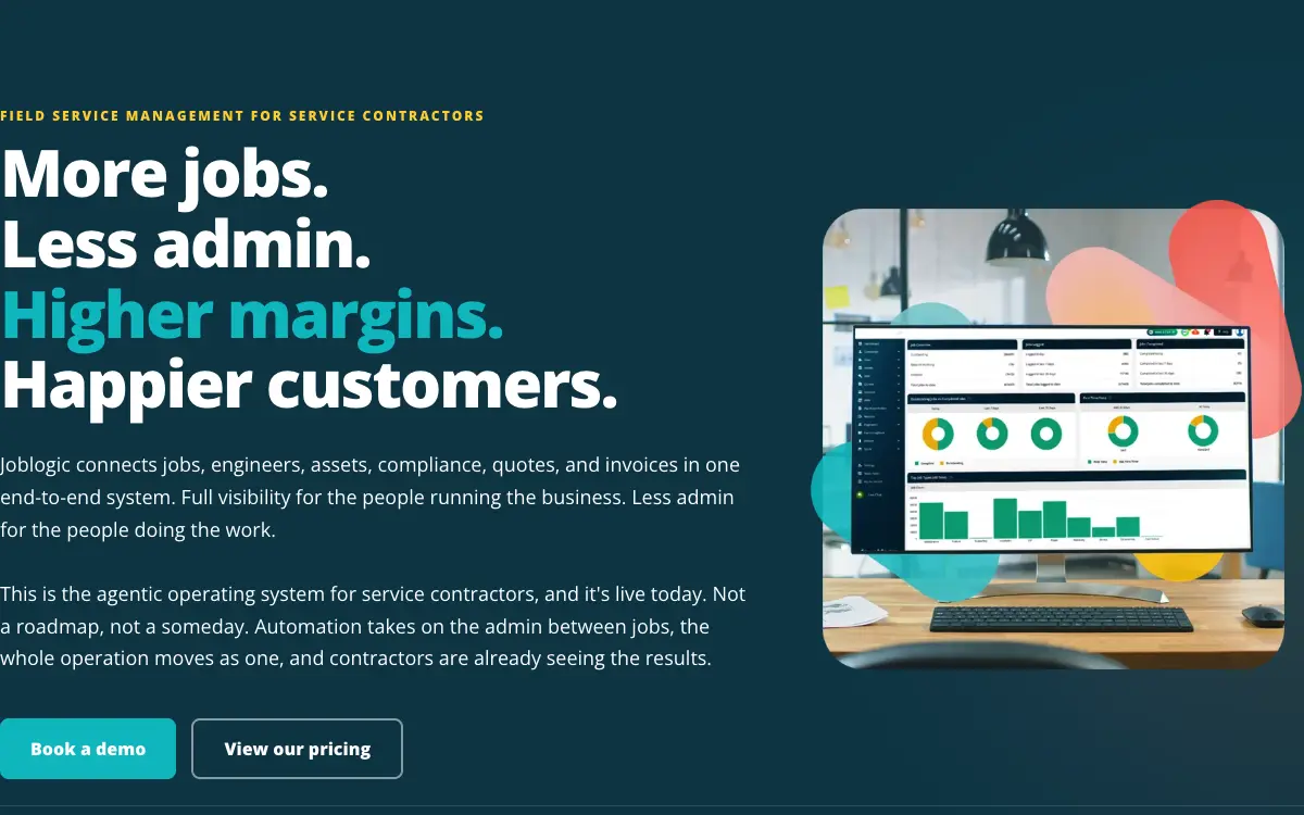 Joblogic pricing page as published on the vendor's own site