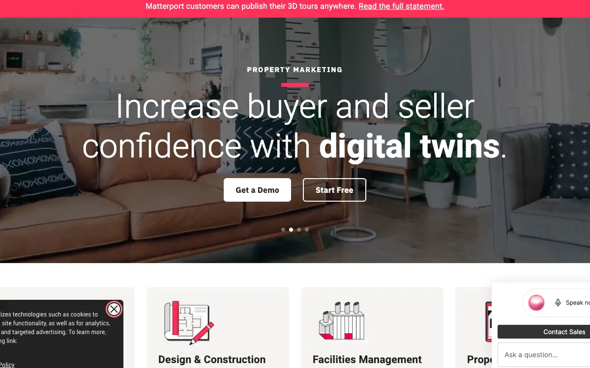 Matterport pricing page as published on the vendor's own site