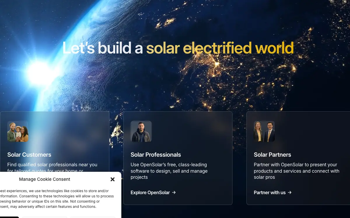 OpenSolar pricing page as published on the vendor's own site