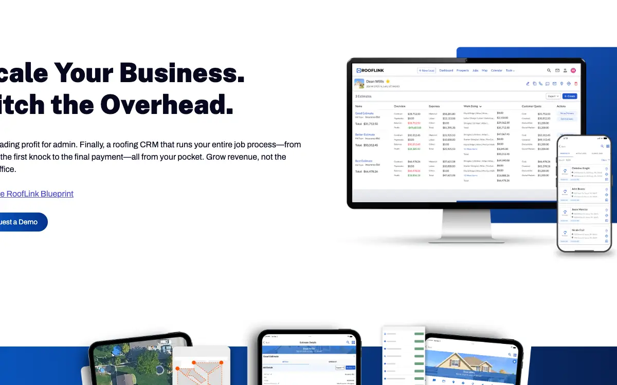 RoofLink pricing page as published on the vendor's own site