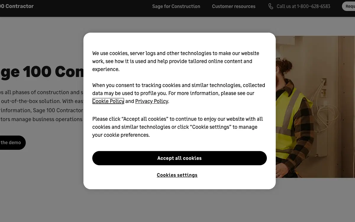 Sage 100 Contractor pricing page as published on the vendor's own site