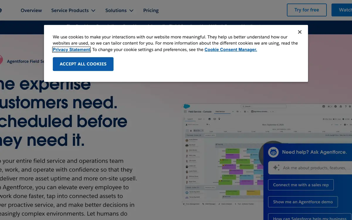 Salesforce Field Service pricing page as published on the vendor's own site
