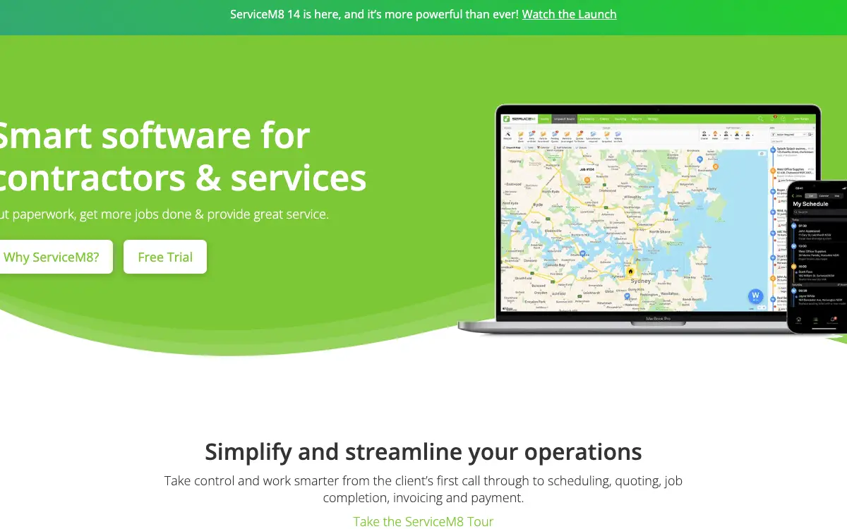 ServiceM8 pricing page as published on the vendor's own site