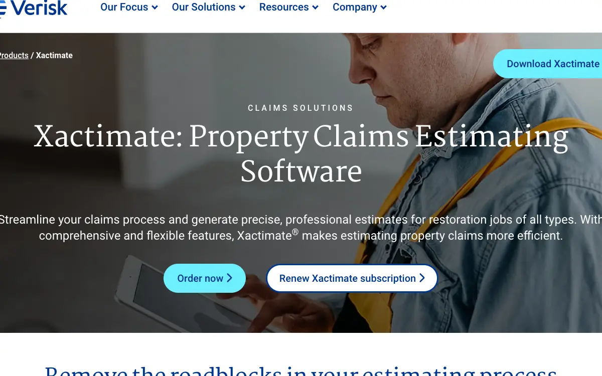 Xactimate pricing page as published on the vendor's own site