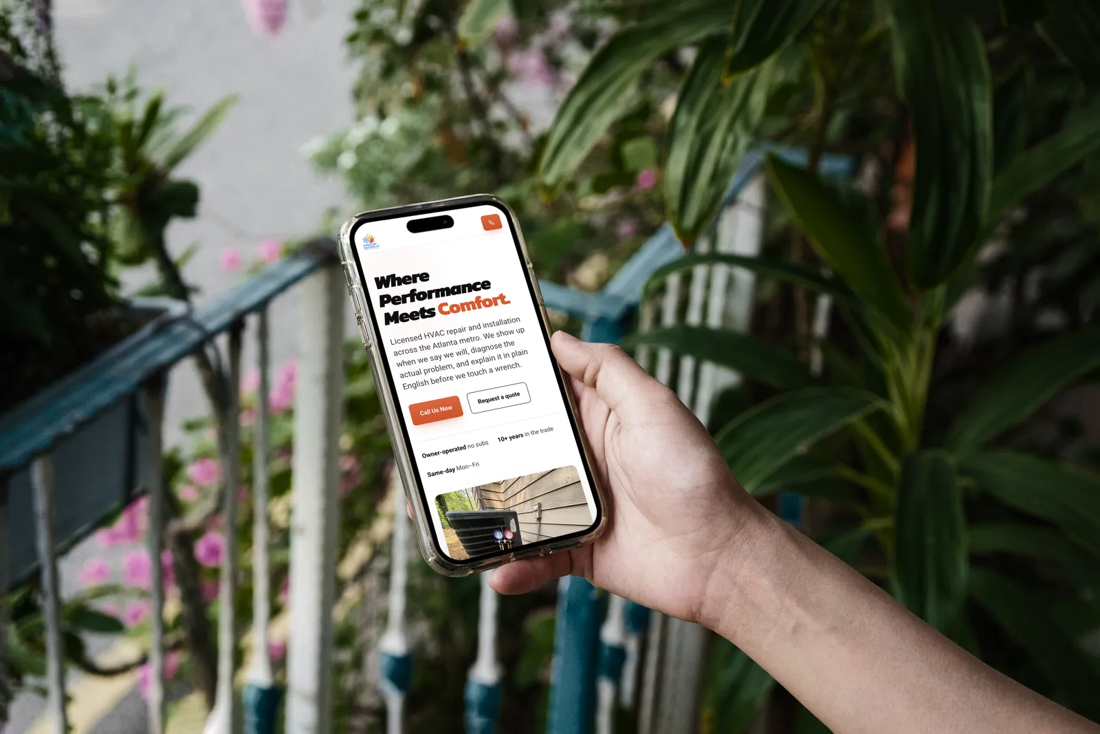 HyperTemp HVAC website shown on an iPhone, built by Fervor Studio